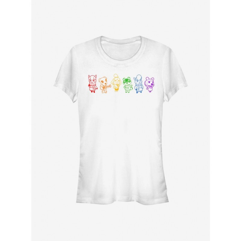 Unique Animal Crossing Line Art Rainbow Girls T-Shirt $11.70 T-Shirts