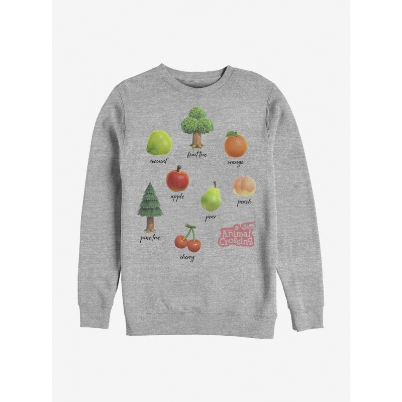 Discount Sale Nintendo Animal Crossing Fruits And Trees Crew Sweatshirt $12.40 Sweatshirts