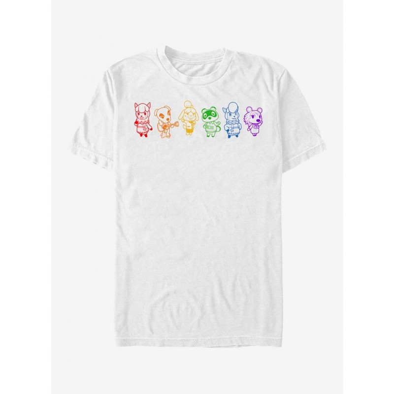 Unique Extra Soft Nintendo Animal Crossing Line Art Rainbow T-Shirt $11.85 T-Shirts